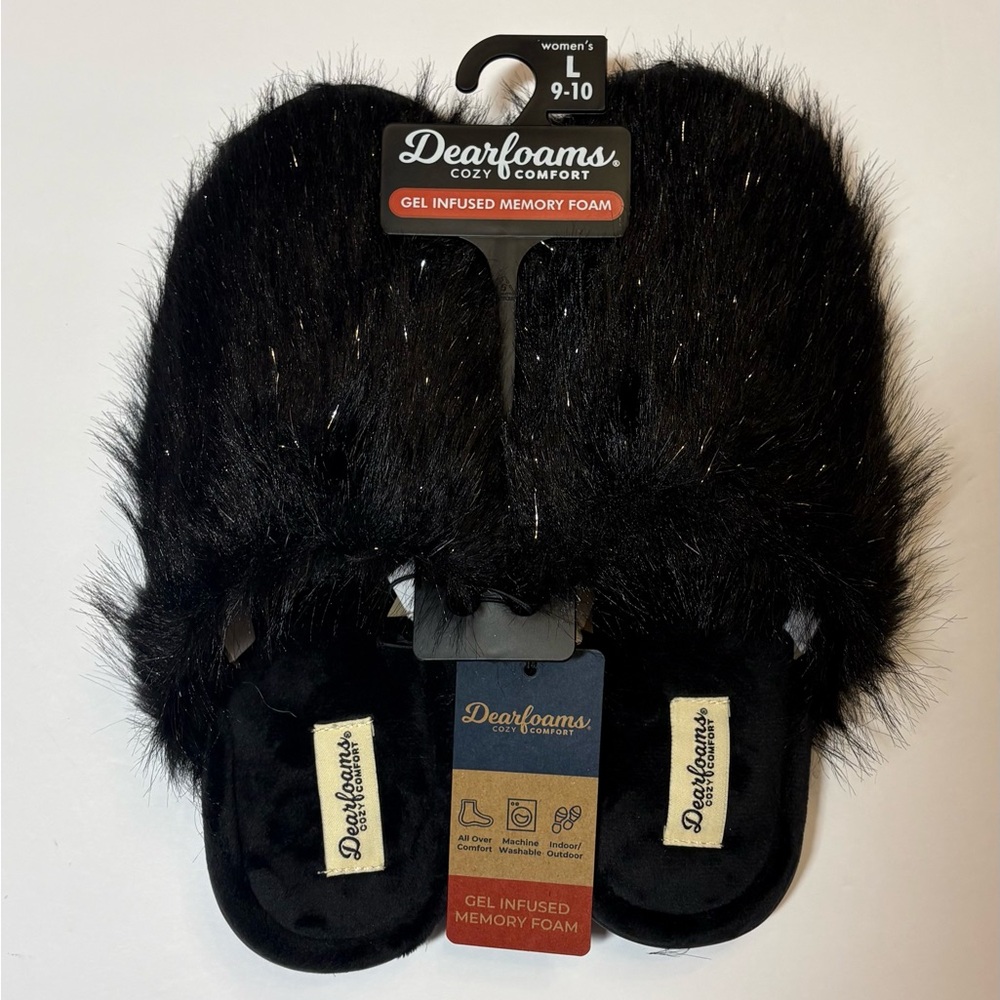 Dearfoams NWT Fuzzy Cozy Comfort Slippers w/ Sparkle